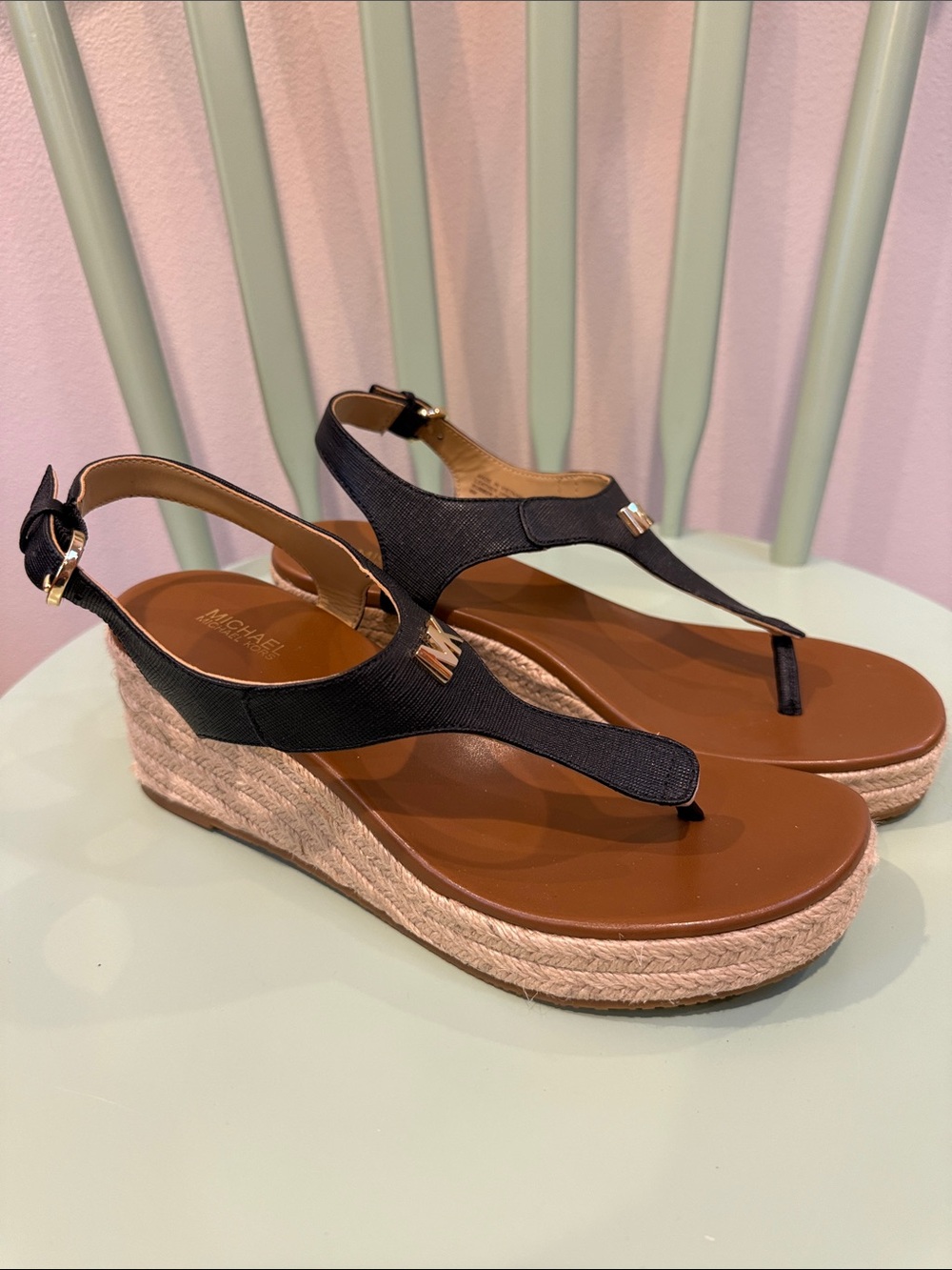Black Laney Thong Wedge Espadrille Sandals - Women 8